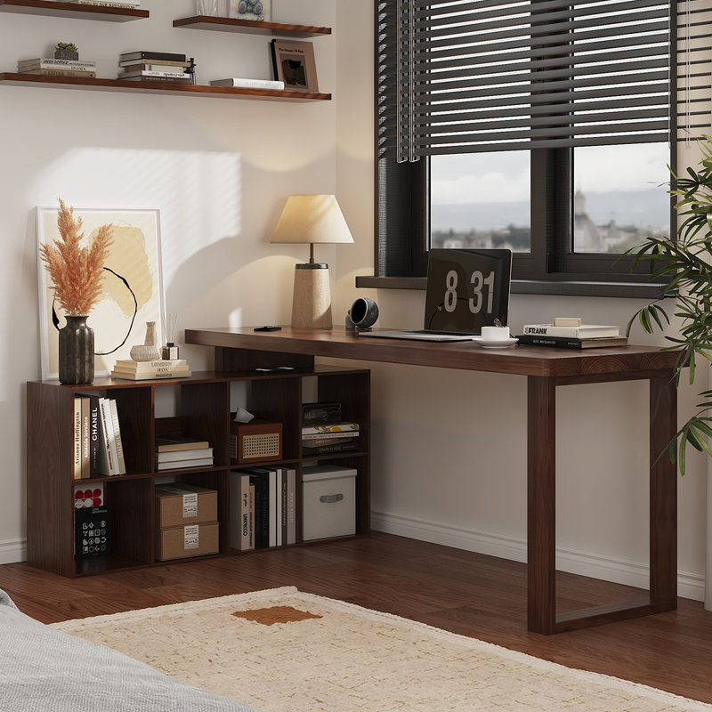 Dark-walnut L-Shaped Solid Wood desk, 29.53" H x 86.61" W x 47.24" D, Left Hand Return