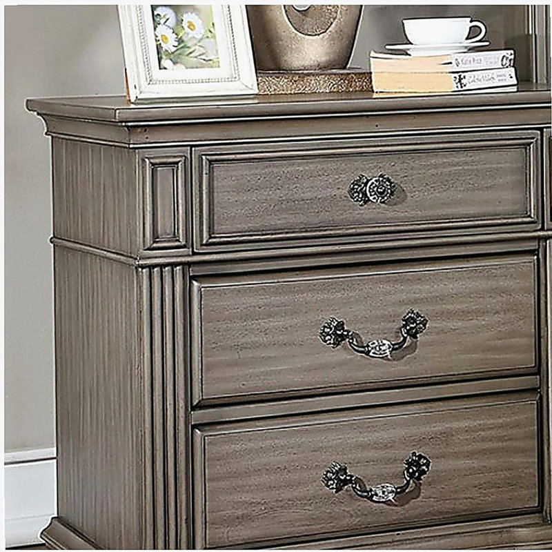 1pc Nightstand Only Traditional Gray Solid wood 3-Drawers Ball Bearing Metal Glides Antique Brass Handles w/ Acrylic Accent Bedroom Furniture