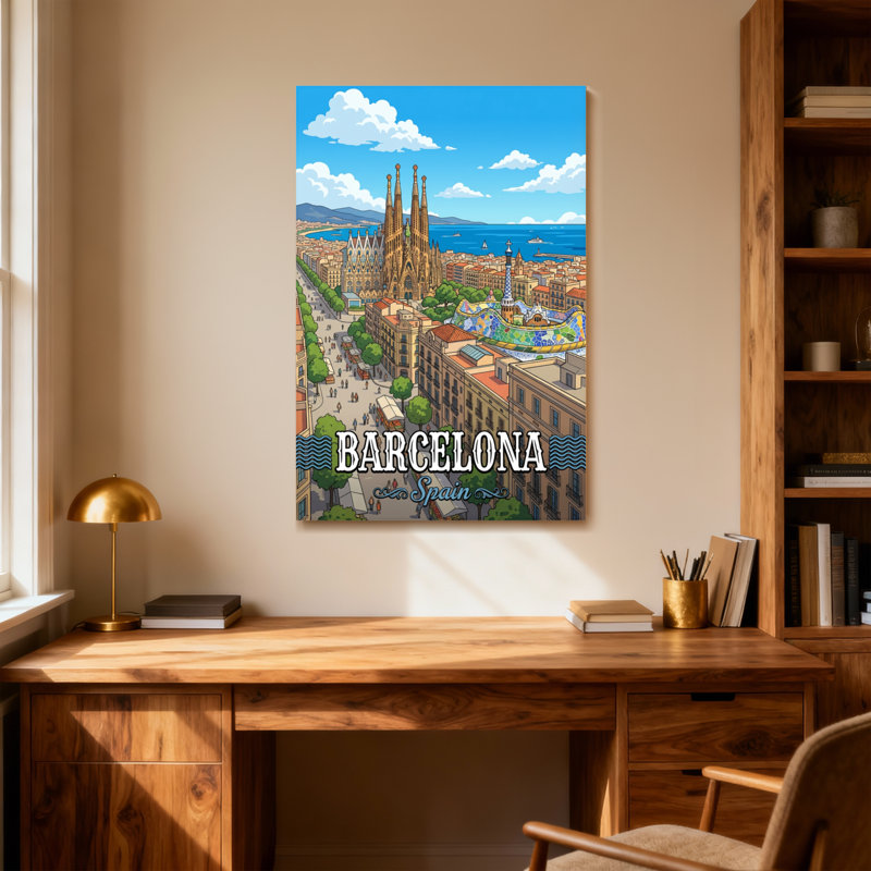 «Scenic & Cityscapes Barcelona Espagne Cityscape», reproduction d'art sur toile, H 30 po x l 20 po