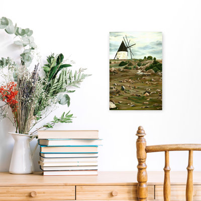 «Rustic Windmill Landscape», art traditionnel de paysage abstrait