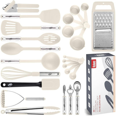 Kaluns 24-Piece Cooking Utensil Set – Heat-Resistant Silicone & Stainless Steel, Non-Stick Safe, Ergonomic Handles, Gray, Complete Kitchen Tools
