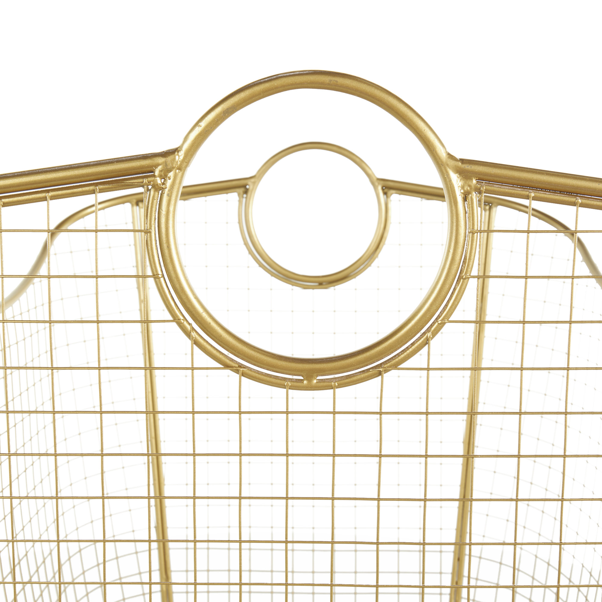 Metal Storage Basket with Ring Handles, Gold