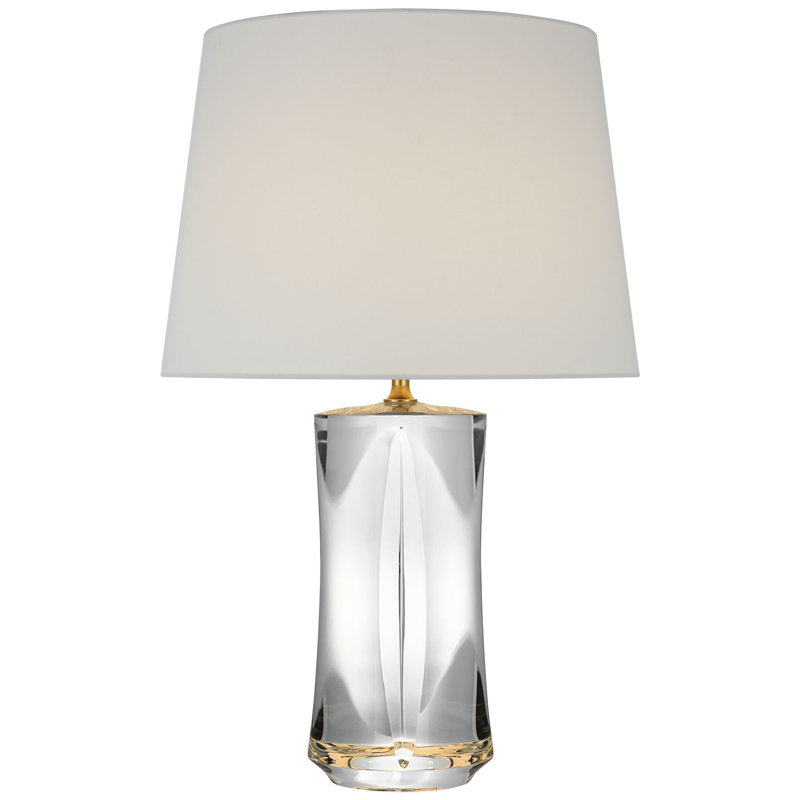 Julie Neill Figlia 28" Cordless V-Cut Round Table Lamp in Crystal with Linen Shade