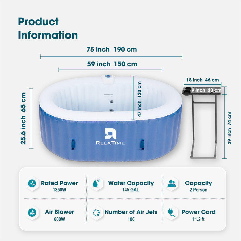 RELXTIME 2 Person 110 - Jet Polyvinyl Chloride (PVC) Oval Inflatable Hot Tub
