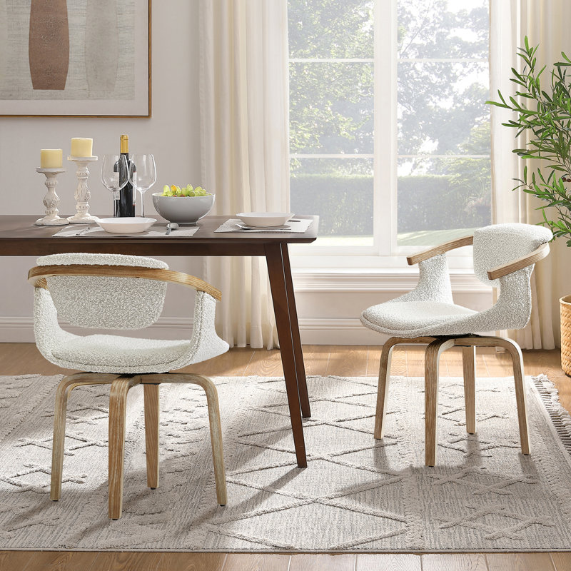 Wathen Fabric Upholstered Swivel Dining Arm Chair, White Boucle