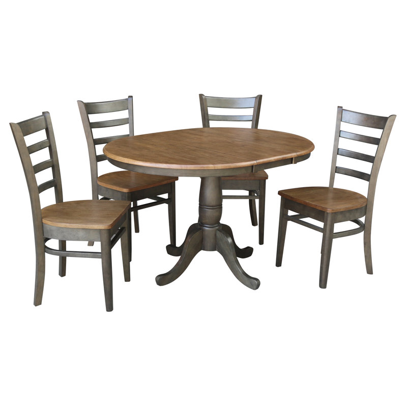 Echols Extendable Solid Wood Dining Set, Hickory/Washed Coal, 5