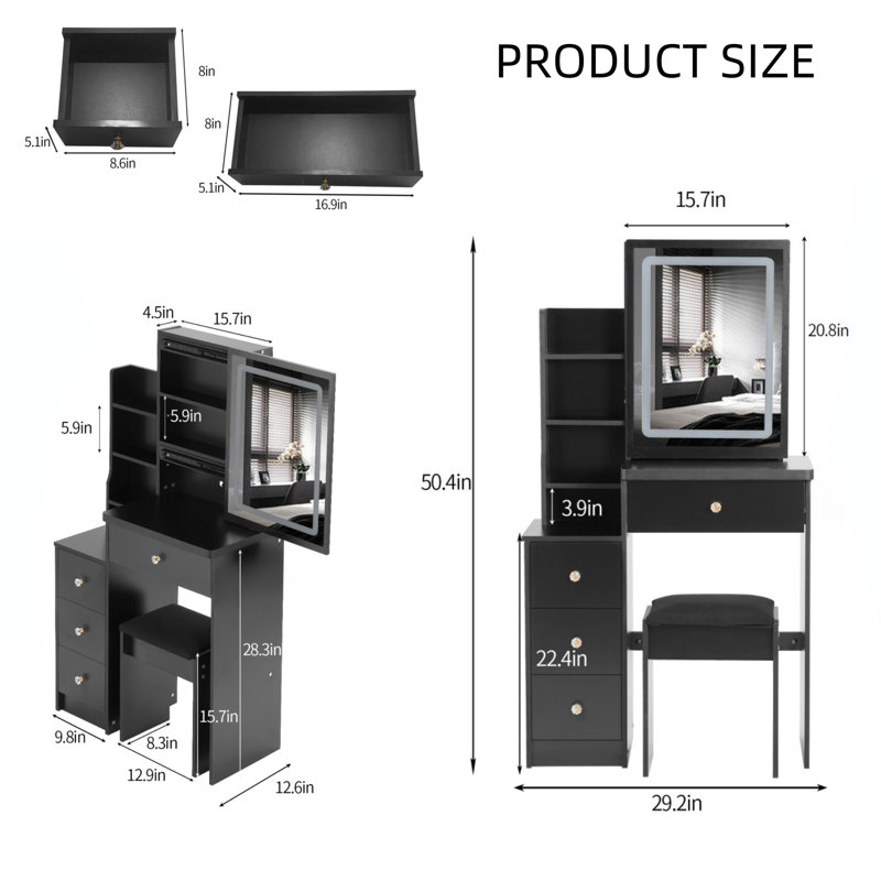  Oversized Touch Sliding Led Mirror For Small 29.2-inch Nightstand Dresser