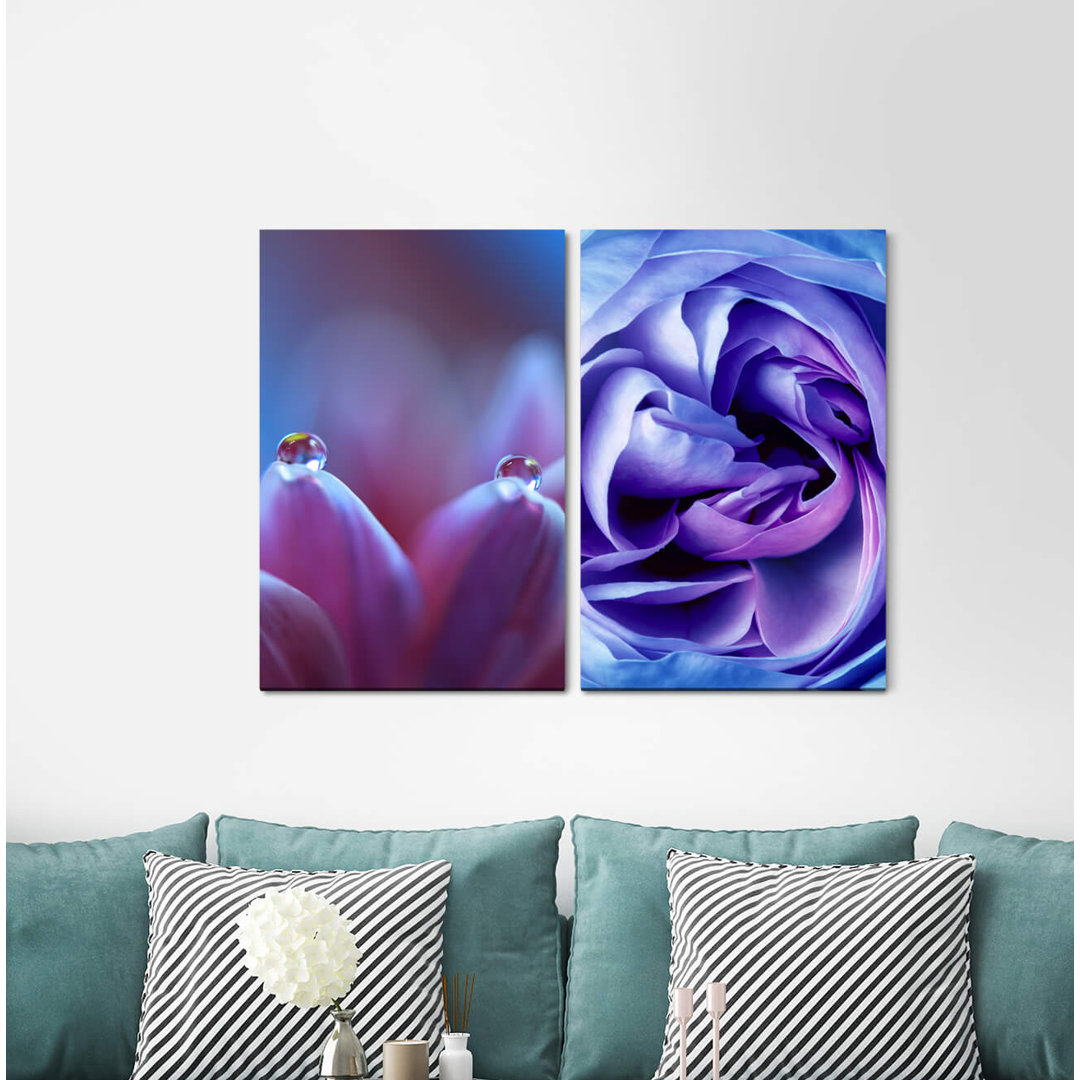 2-tlg. Leinwandbilder-Set - Fotografie „Flowers Rose Blue Softness Feminine”