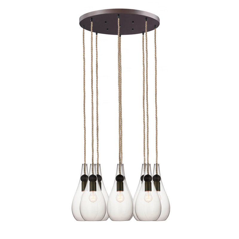 Earth 8 - Light Chandelier, Nickel Braided Cord, Clear Glass, 120" H x 16" W x 16" D