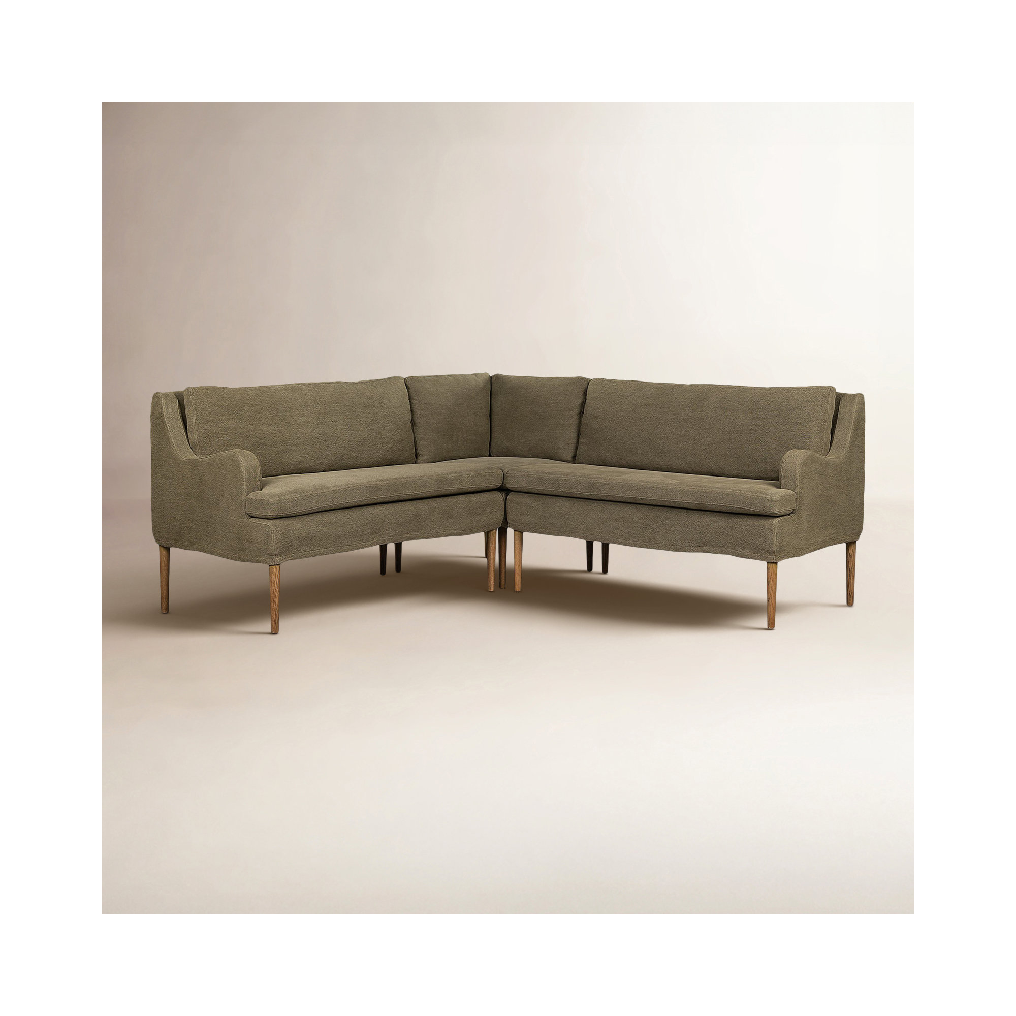 Aurelia Dining Banquette, Broadway Olive Linen, 34.5" H x 76" W x 76" D, Symmetrical