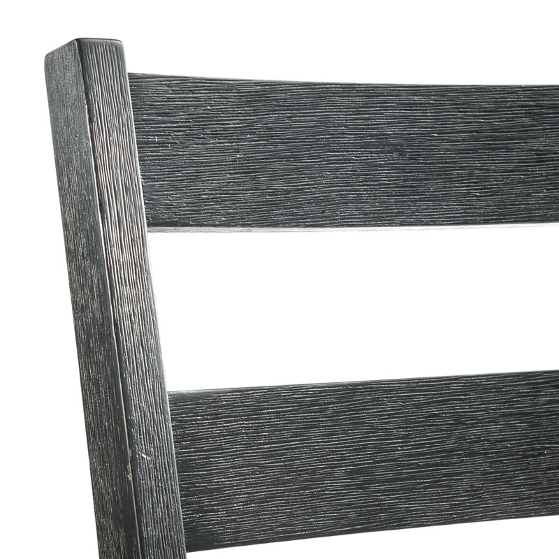 Ladderback Black Wood Side Chair with Grey Upholstered Seat
