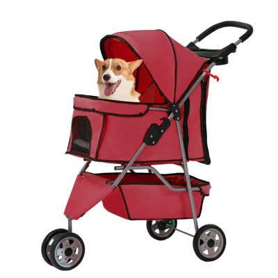 Pet Stroller Foldable Dog Stroller 3-Wheel Durable Cat Jogger Stroller For Small And Medium Dogs Cats With Washable Liner Storage Basket Cup Holder