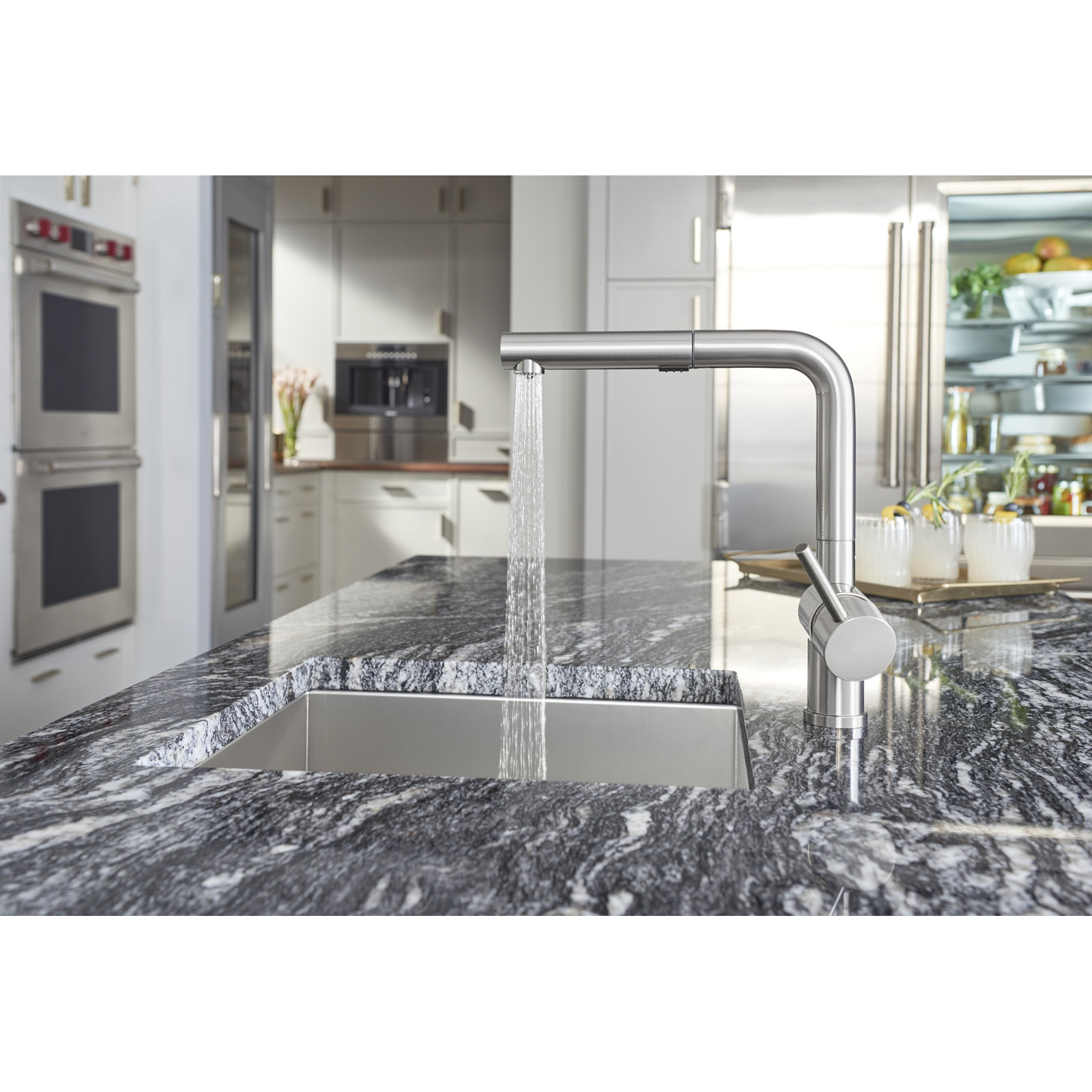Linus Low Arc Pull-Out Kitchen Faucet, PVD Steel