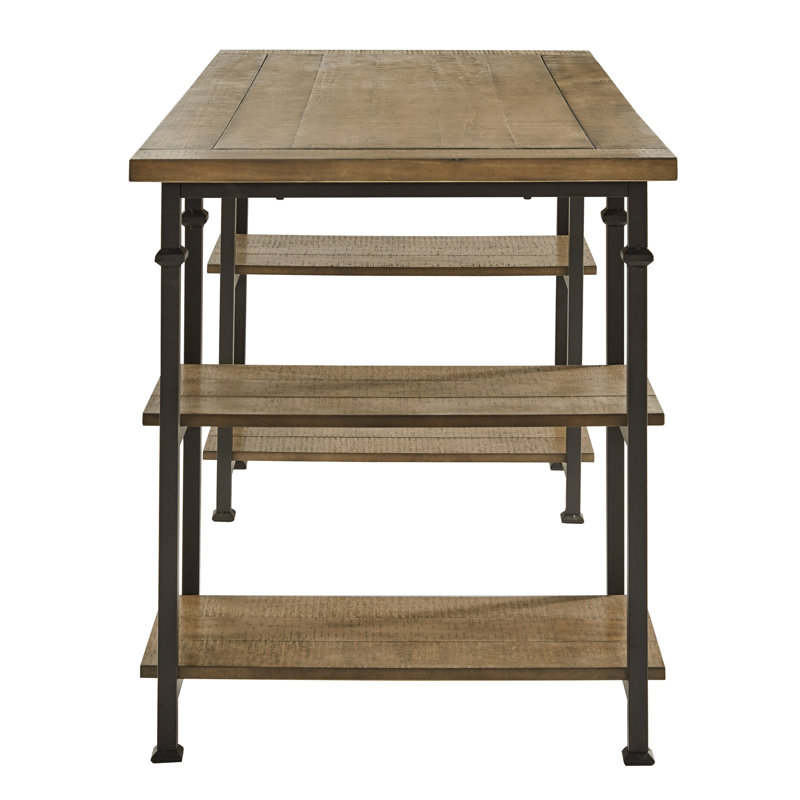 Bureau d'écriture Vintage Industrial 1pc avec 4 tablettes ouvertes finition rustique en peuplier