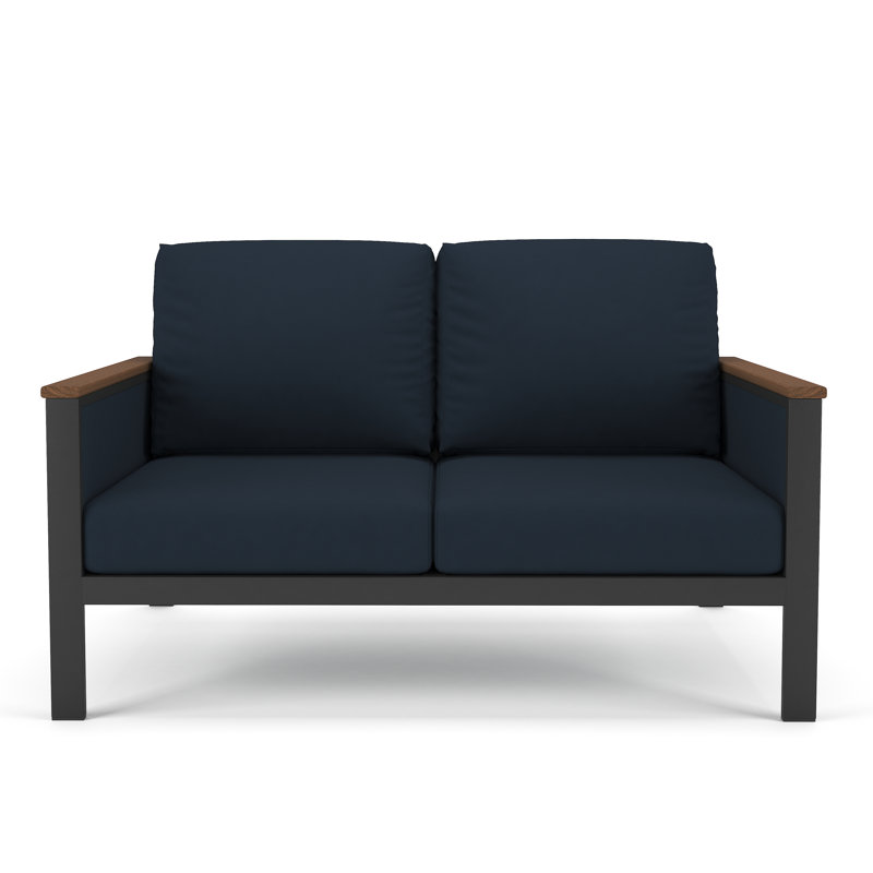 Causeuse d'extérieur 55 po avec coussins Sunbrella® Townsend, Toile bleu marine, Noir / toile bleu marine