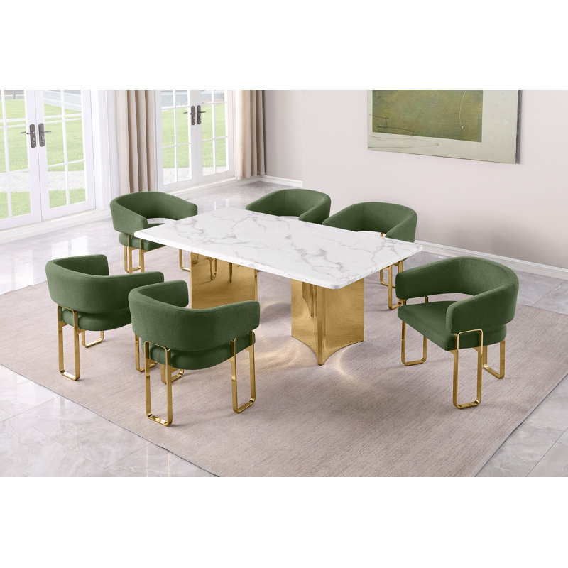 Ensemble de salle à manger Grand White, 72 po L x 40 po l (7 pièces), Vert, Doré