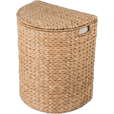 Handwoven Seagrass Half Moon Laundry Hamper with Lid, Removable Liner and Handles, Natural