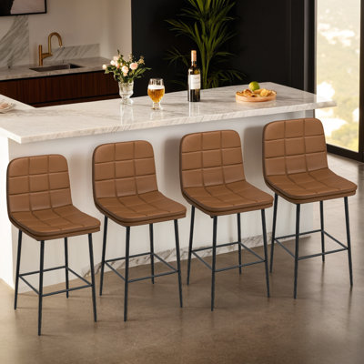 Upholstered Metal Counter Height Bar Stools(Set of 4)