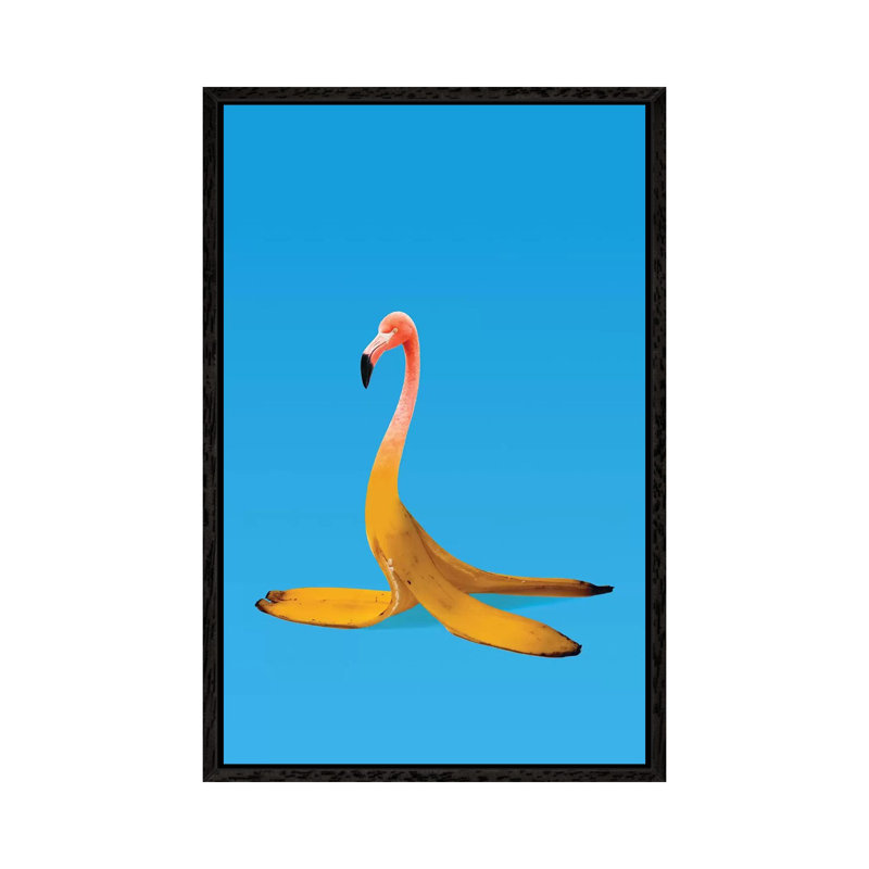 Flamingo Banana by Ali Gulec - Floater Frame Print on Canvas, Black Framed Canvas, 152.5 cm H x 101.5 cm W