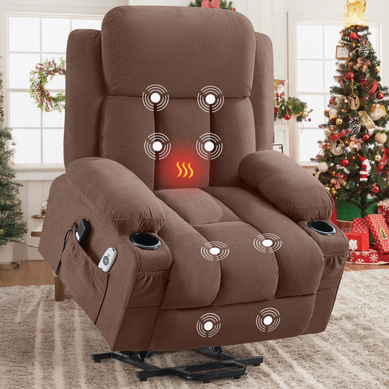 Power Lift Recliner Chair With Heat And Massage Electric Fabric Recliner Chair For Elderly With Side Pocket, USB Charge Port, Remote Control For Living Room