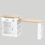 Îlot de cuisine extensible avec tiroirs, console mobile blanche avec armoire à double porte et tablettes ouvertes, servant de table de salle à manger et de bar à déjeuner