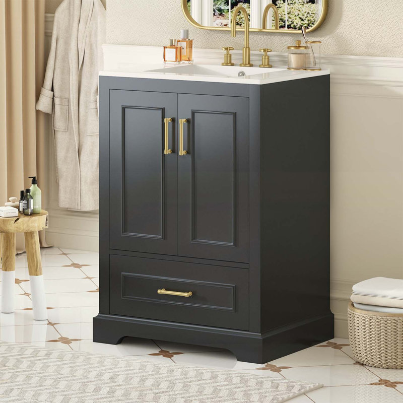 Bathroom Vanity with Sink,Divided Drawer,and Soft Close Doors for Modern Bathrooms, Black