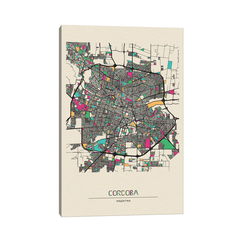 Cordoba, Argentina Map by Ayse Deniz Akerman - Wrapped Canvas Gallery-Wrapped Canvas Giclée