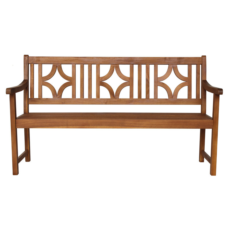 Banc d'extérieur 59 po en bois d'acacia massif avec dossier géométrique Sloane, Teck