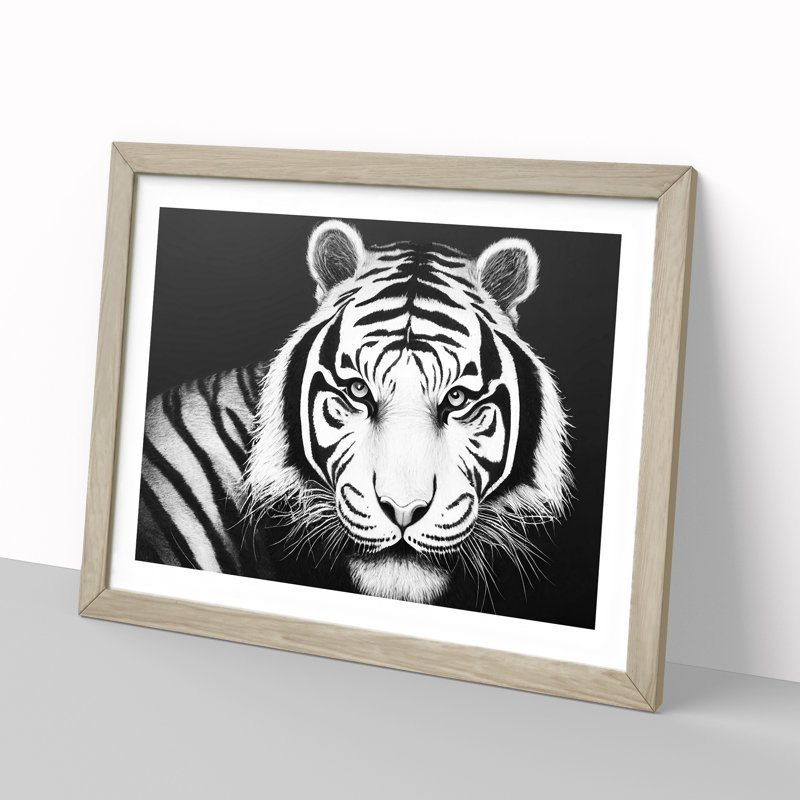 Monochrome Tiger Vol.3 - Framed Print, 34cm H x 46cm W x 2cm D, Oak Framed