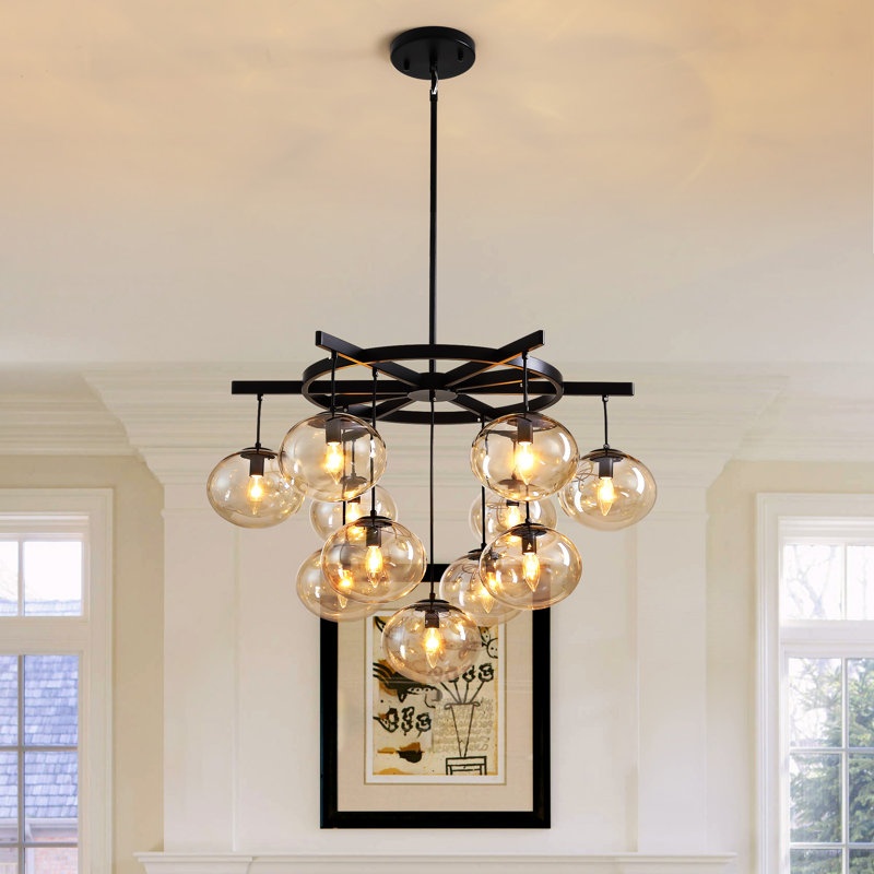 Adelene Dimmable Bubble Glass Chandelier, Matte Black, 25" H x 35.4" W x 35.4" D