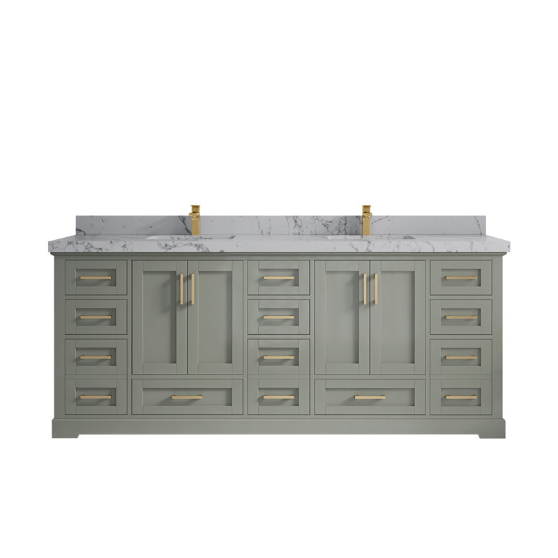 Esin 84'' Double Bathroom Vanity with Top, Venatino Quartz