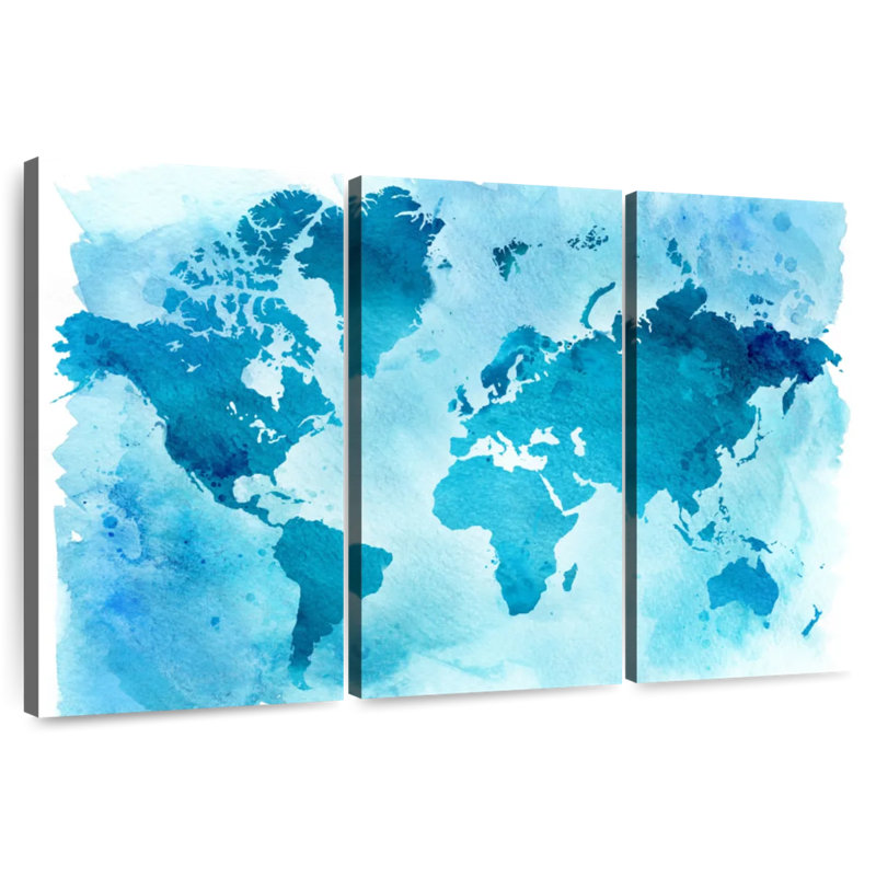 Carte du monde bleue rétro Aliaz, H 20 po x l 33 po