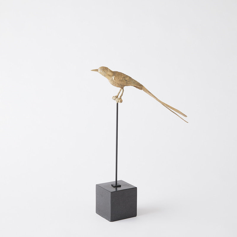 Perched Swallow-Brass-Sm, 17.5" H x 3.5" W x 13.75" D