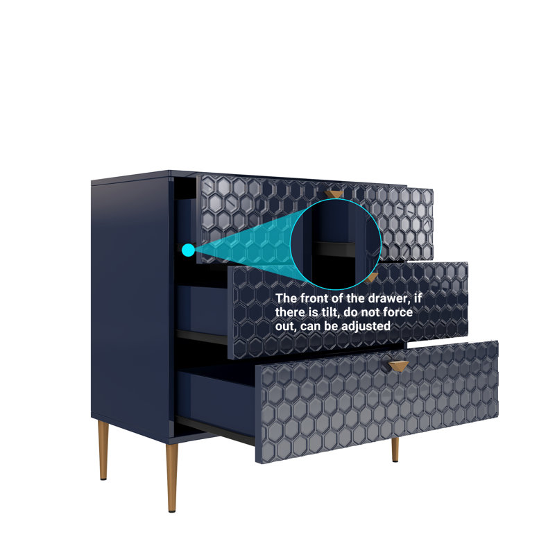 High Gloss 3 - Drawer 32'' Tall Dresser & Chest, Blue