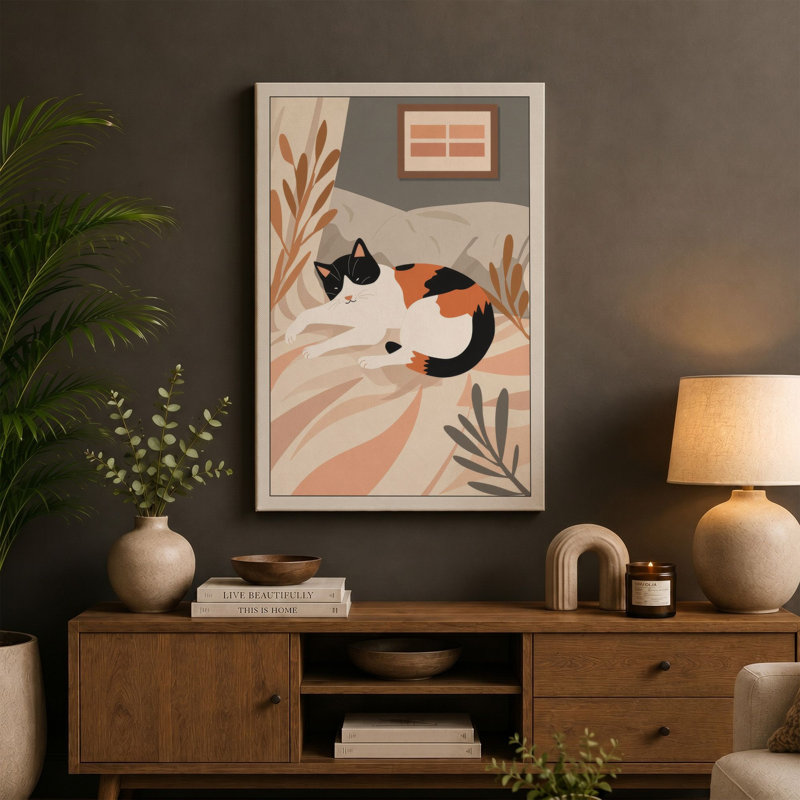 Resting Among Botanicals Boho - Wrapped Canvas, 18x12 - 45.7 x 30.5 cm, Taupe Border