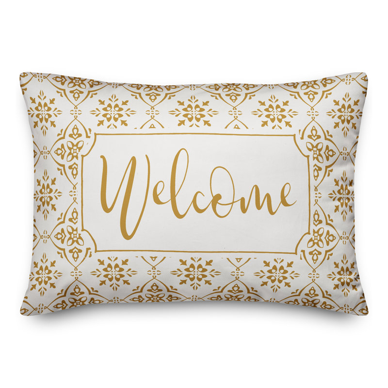 Housse de coussin rectangulaire d'extérieur Alguno Welcome Medallion, Jaune