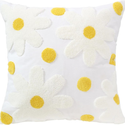 2Pcs Embroidery Throw Pillow Cover 18X18 White Floral Design Home Decor Loop Embroidered Pillow Case Thick Cotton Canvas Square Cushion Cover