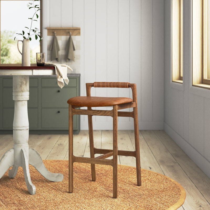 Solene Stool, Bar Stool (30" Seat Height), Haven Tobacco/Genuine Leather, Lamont Nettlewood