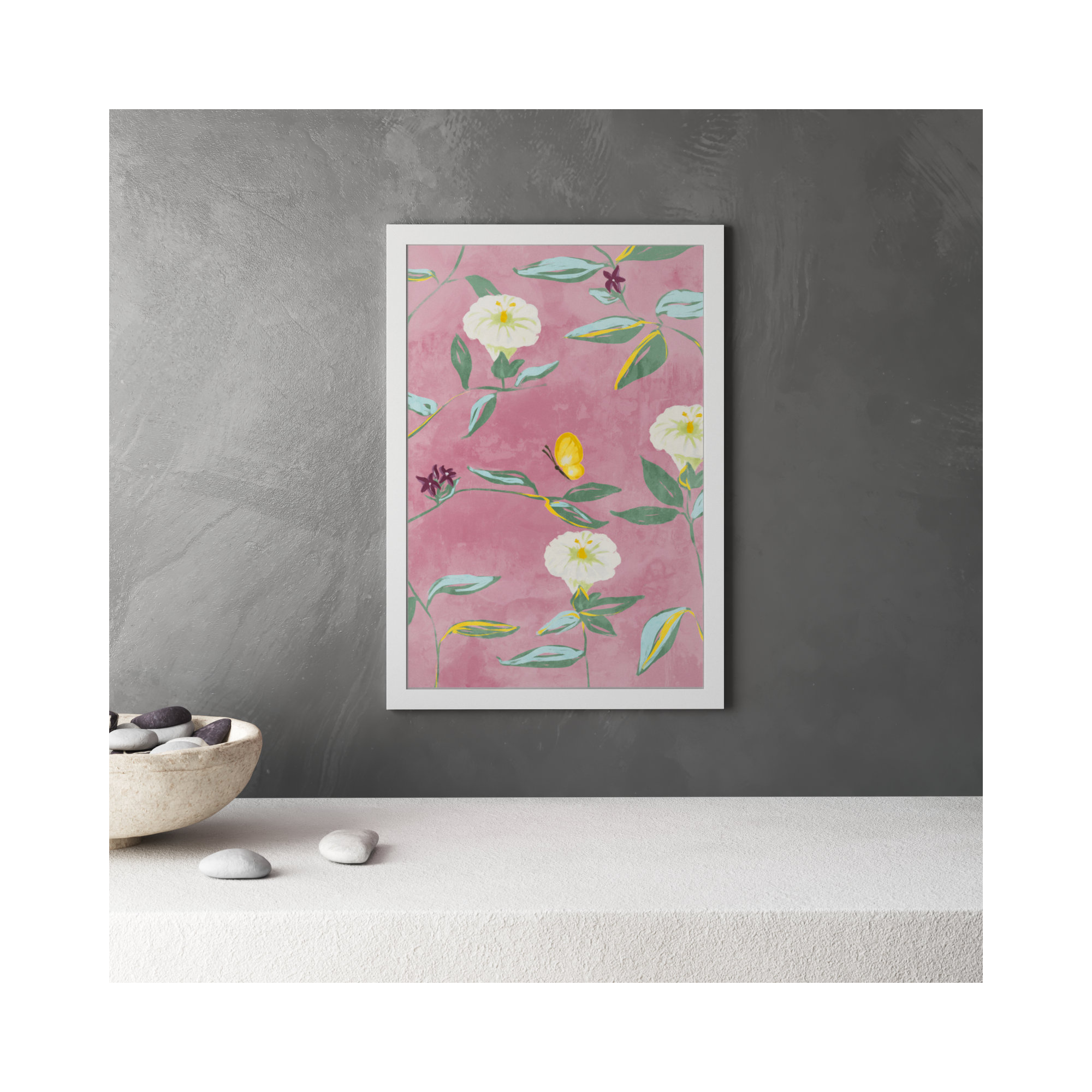Floral Spring Tapestry Pattern by Birch Lane™ - Picture Frame Print, 32" H x 22" W, White