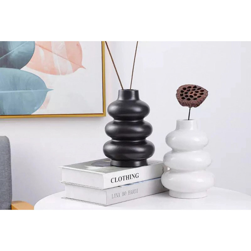 Elegant Ceramic Vase Set (2 Pieces), Black & White, 3.1 x 3.1 x 7.9 Inches | 100% High-Quality Ceramic, Ideal for Home Décor | for Fresh Flowers or Decorative Accents in Any Room
