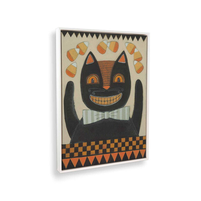 «Halloween Black Cat» par Bernadette Deming, reproduction d'art, L 18 po x H 24 po, Blanc, Toile avec cadre