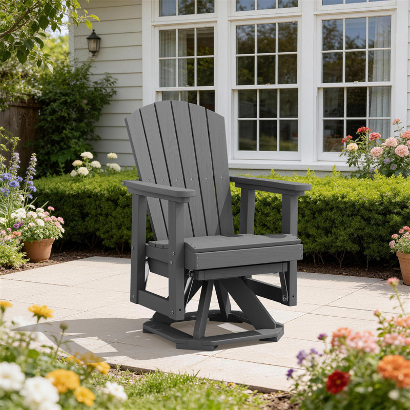 Plastic HDPE Resin Rocking Glider Chair Adirondack Swivel Outdoor Rocking Chair In Gray, Gray