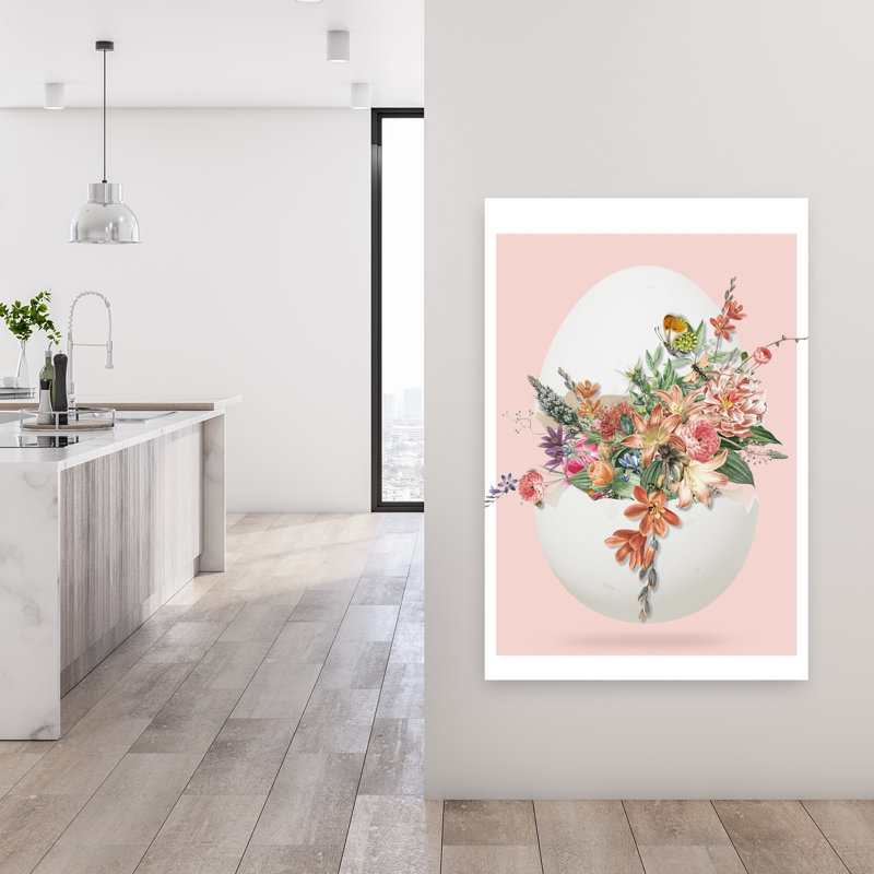 Œuf de Pâques fleuri, papillon vintage délicat et vibrant, impression d'art mural nature, H 48 po x l 32 po