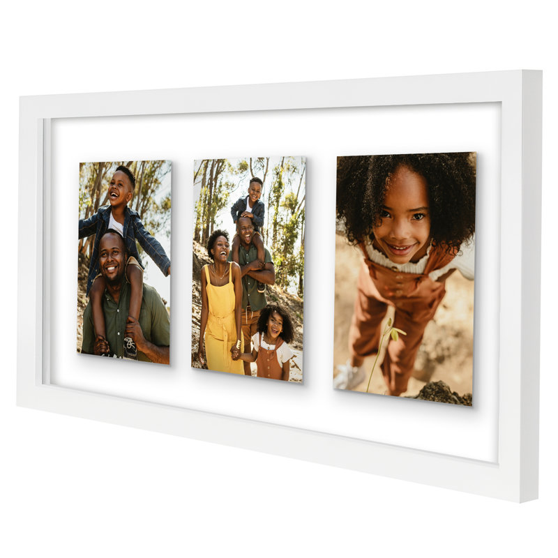 Cadre flottant Quadeer - Affichez trois photos ensemble avec un effet flottant, Blanc, 9 po x 17 po