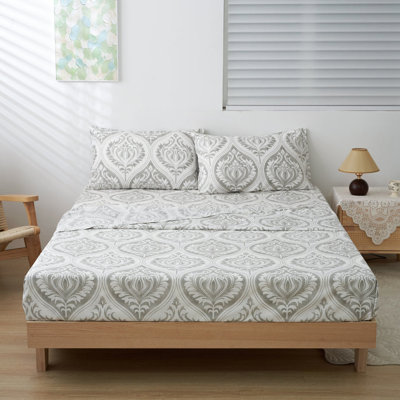 Ensemble de draps à motif lune damassé gris foncé