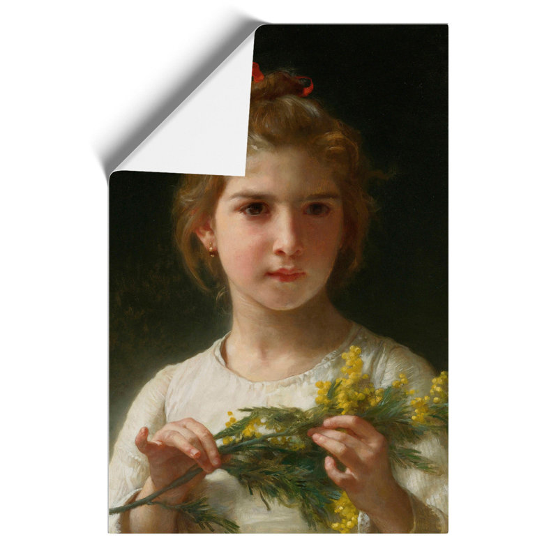 Mimosa Flower Girl by William Adolphe Bouguereau - No Frame Painting, 59cm H x 42cm W x 0.1cm D