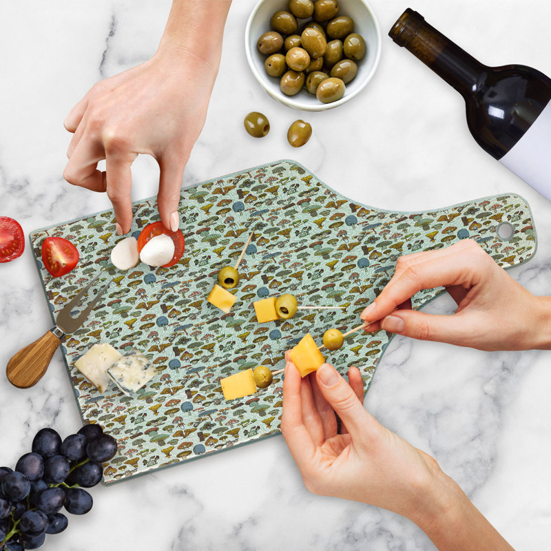 Ambesonne Colourful Tempered Glass Cutting Board Cartoon Mushroom Pattern Multicolor