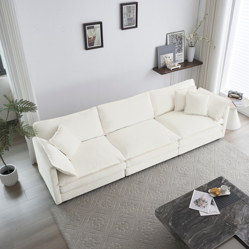 Canapé rembourré, canapé en chenille, 3 places, pour le salon, Beige