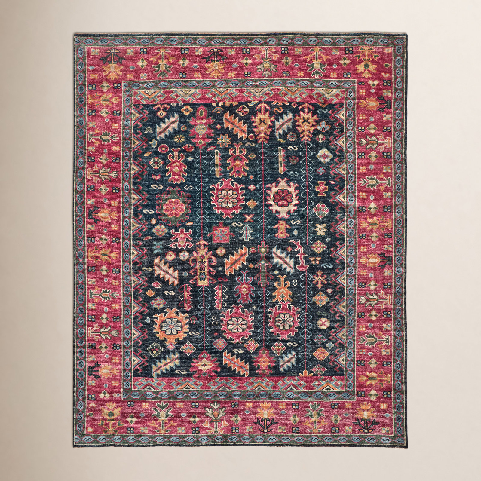 Cecille Handmade Wool Pink Rug, Rectangle 5'6" x 8'6"