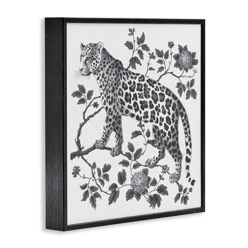 Giclée encadrée léopard monochrome, design avec lettres et doublure, Giclée encadrée noir minuit, H 12 po x l 12 po